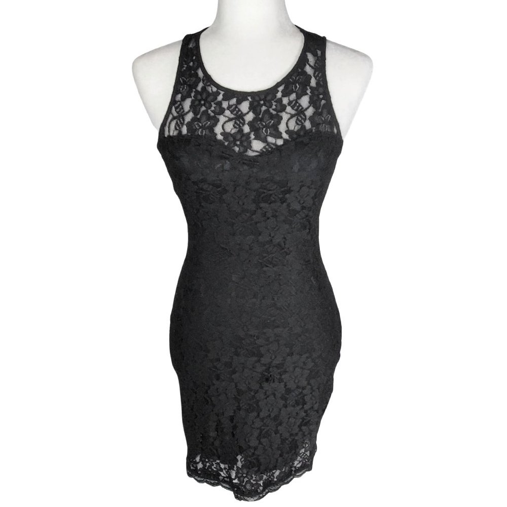 Express Open Back Lace Sheath Mini Dress Black Women's XS